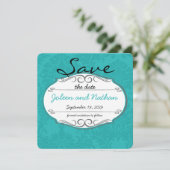 Modern Turquoise Chartreuse Damask Wedding Kaart (Staand voorkant)