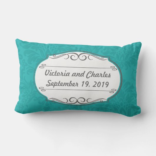 Modern Turquoise Chartreuse Damask Wedding Kussen (Achterkant)