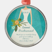 Modern Turquoise Chartreuse Damask Wedding Metalen Ornament (Voorkant)