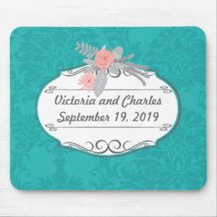 Modern Turquoise Chartreuse Damask Wedding Muismat