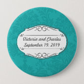 Modern Turquoise Chartreuse Damask Wedding Ronde Button 4,0 Cm (Voorkant)