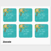 Modern Turquoise Chartreuse Damask Wedding Vierkante Sticker (Vel)