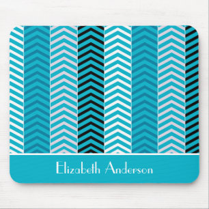 Modern Turquoise Chevron Stripes met naam Muismat