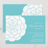 Modern Turquoise Dahlia Bloom Birthday Party Kaart (Voorkant / Achterkant)
