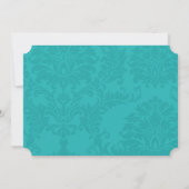 Modern Turquoise en Coral Damask Wedding Kaart (Achterkant)