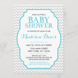 Modern Turquoise en Gray Chevron Baby shower Kaart