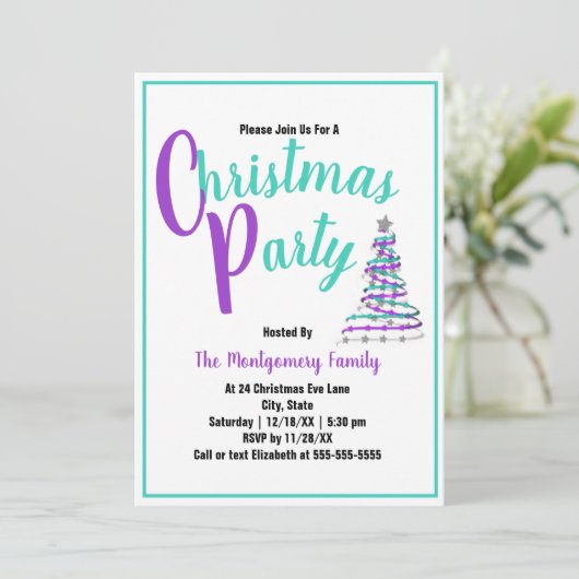 Modern Turquoise en Orchid Kerstparty Invite Kaart (Staand voorkant)