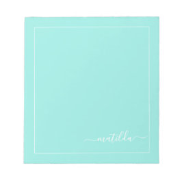 Modern Turquoise en White Girly Script Name Notitieblok