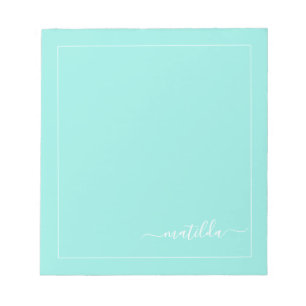 Modern Turquoise en White Girly Script Name Notitieblok
