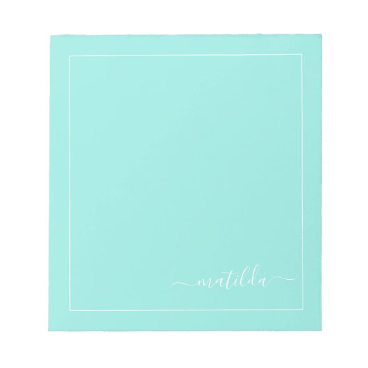 Modern Turquoise en White Girly Script Name Notitieblok (Voorkant)