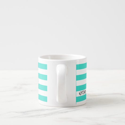 Modern Turquoise en White Stripes met Mongoram Espresso Kop (Achterkant)