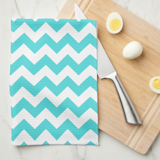 Modern turquoise en witte Chevron Zigzag patroon Theedoek (Quarter Fold)