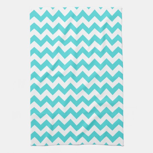 Modern turquoise en witte Chevron Zigzag patroon Theedoek (Verticaal)