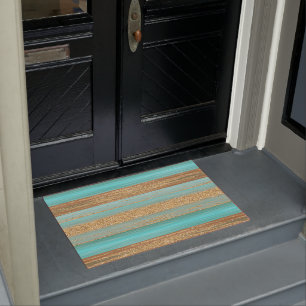 Modern Turquoise Faux Gold Glitter Stripes Patroon Deurmat