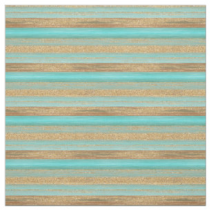 Modern Turquoise Faux Gold Glitter Stripes Patroon Stof