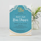 Modern Turquoise Geometric Islamic Iftar Kaart (Staand voorkant)