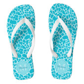 Modern Turquoise Giraffe Print Monogram met naam Teenslippers (Voetbed)
