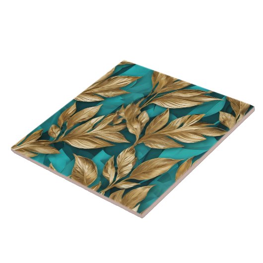 Modern Turquoise Gold Boho verlaat Collectie Tegeltje (Zijkant)