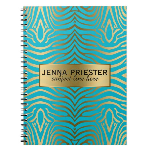 Modern Turquoise & Gold Zebra Stripes Pattern Notitieboek (Voorkant)