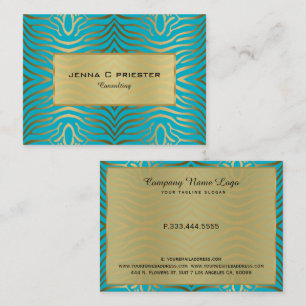 Modern Turquoise & Gold Zebra Stripes Pattern Visitekaartje