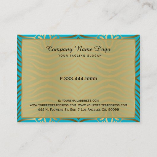 Modern Turquoise & Gold Zebra Stripes Pattern Visitekaartje (Achterkant)
