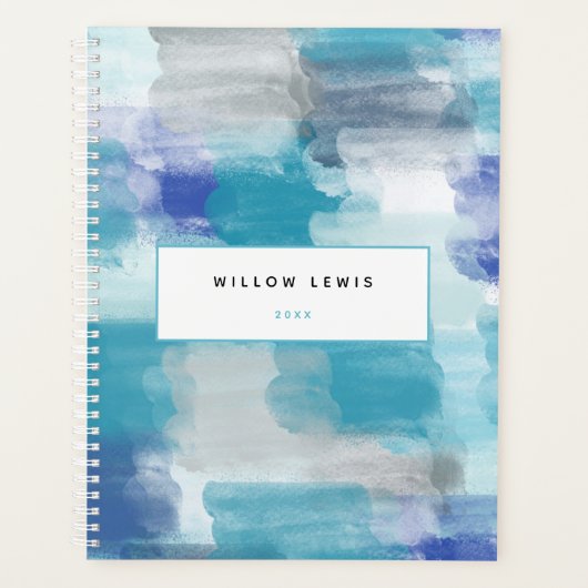 Modern Turquoise Gray Waterverf Appointment Book Planner (Voorkant)