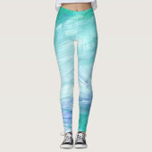 Modern Turquoise Green Blue Abstract Brush Strokes Leggings (Voorkant)