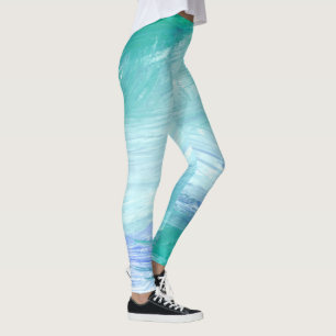 Modern Turquoise Green Blue Abstract Brush Strokes Leggings