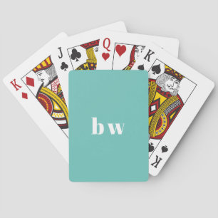 Modern Turquoise Mint Green Monogram Pokerkaarten