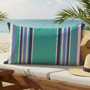 Modern Turquoise Navy Blue Striped Outdoor Buitenkussen