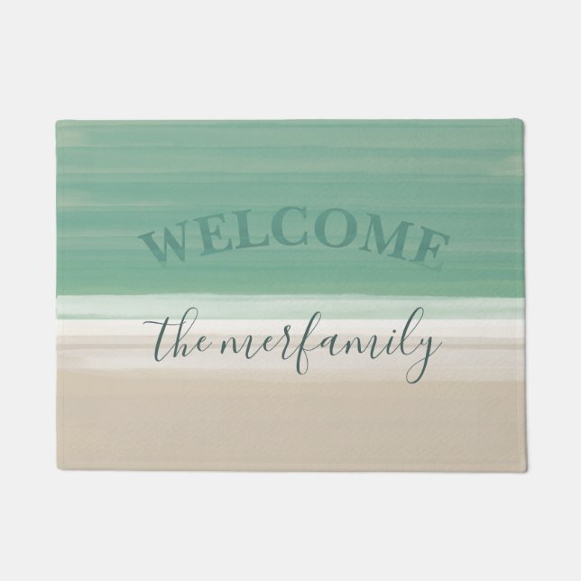 Modern Turquoise Ocean Beach Welcome Doormat Deurmat (Voorkant)