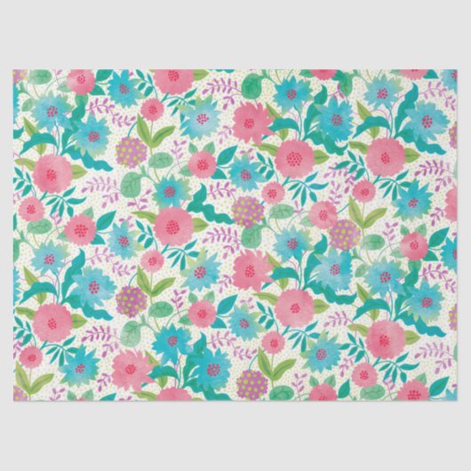 Modern Turquoise Pink Waterverf Floral Pattern Tissuepapier (Voorkant)