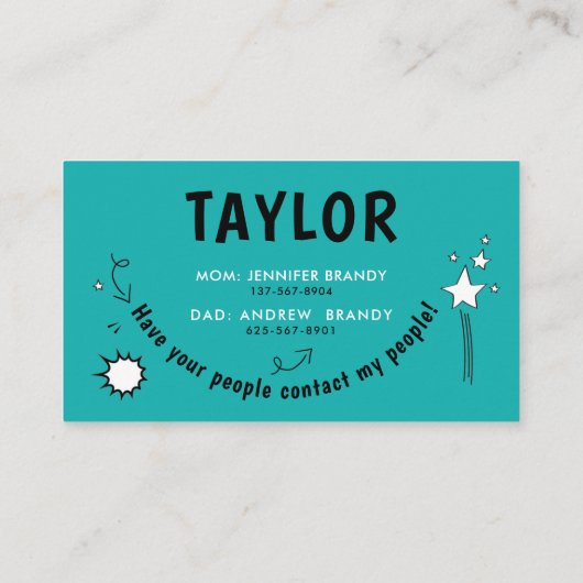 Modern Turquoise Playdate Fun Kind Bellende Vriend Visitekaartje (Achterkant)