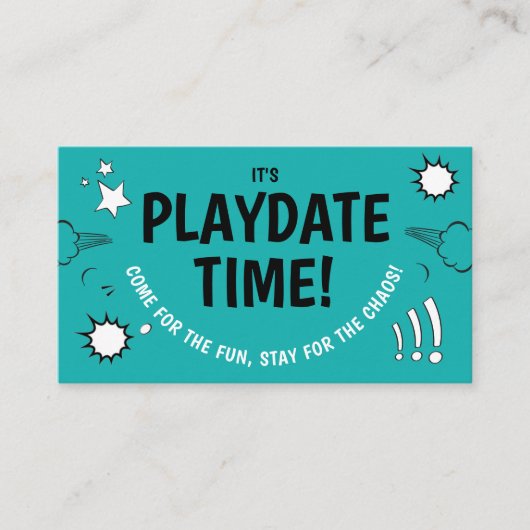 Modern Turquoise Playdate Fun Kind Bellende Vriend Visitekaartje (Voorkant)