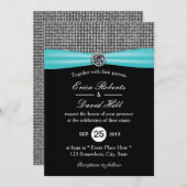 Modern Turquoise Ribbon Silver Glitter Wedding Kaart (Voorkant / Achterkant)