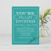 Modern Turquoise Ribbon Wedding Invitation Kaart (Staand voorkant)