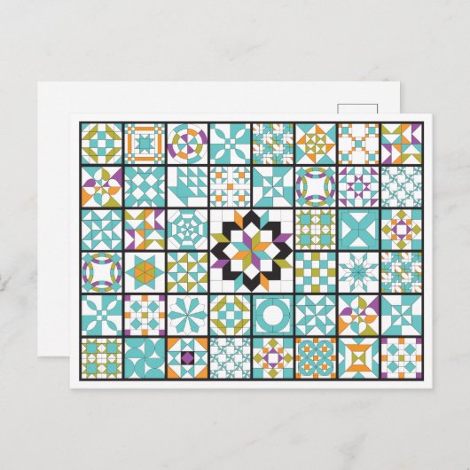 Modern Turquoise Sampler Quilt Briefkaart (Voorkant / Achterkant)