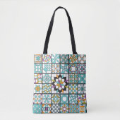 Modern Turquoise Sampler Quilt Canvas tas (Voorkant)
