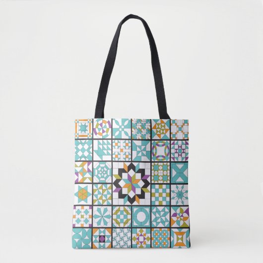 Modern Turquoise Sampler Quilt Canvas tas (Voorkant)