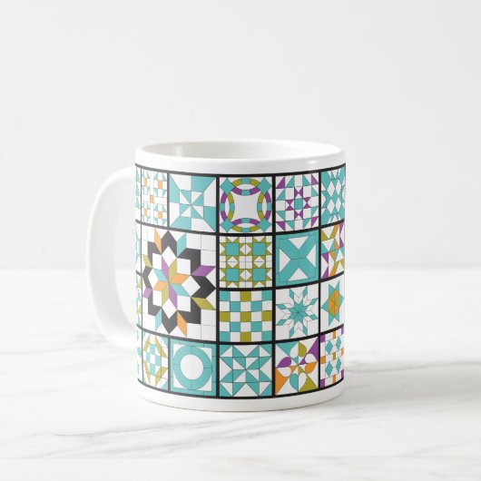 Modern Turquoise Sampler Quilt Coffee Mok (Voorkant links)