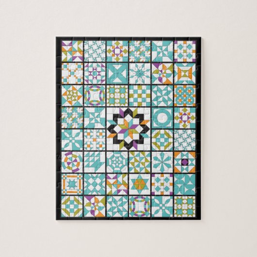 Modern Turquoise Sampler Quilt Legpuzzel (Verticaal)