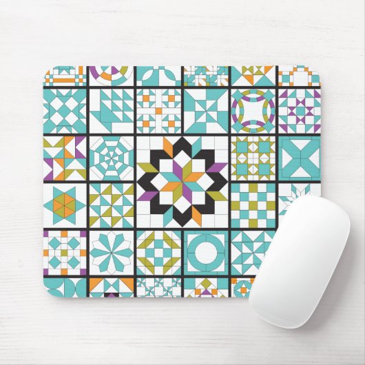 Modern Turquoise Sampler Quilt Mousepad Muismat (Met muis)