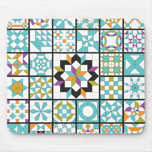 Modern Turquoise Sampler Quilt Mousepad Muismat (Voorkant)