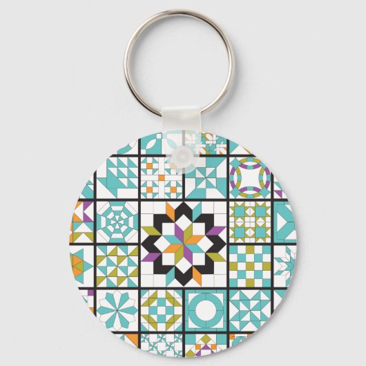 Modern Turquoise Sampler Quilt Pattern Sleutelhanger (Voorkant)