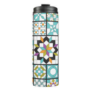 Modern Turquoise Sampler Quilt Thermal Tumbler Thermosbeker
