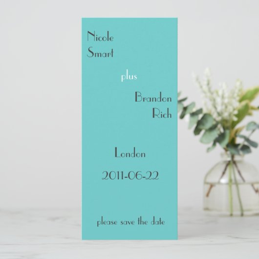 Modern Turquoise slaat de datum op Save The Date (Staand voorkant)