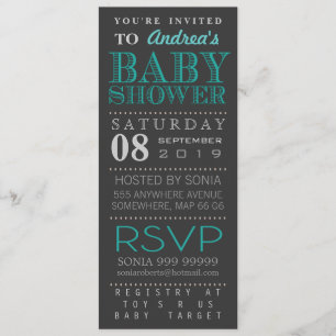 Modern Turquoise Typography Baby shower Long Kaart