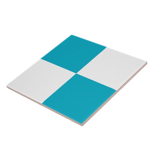 Modern Turquoise White Checkered Ceramic Tile Tegeltje (Zijkant)