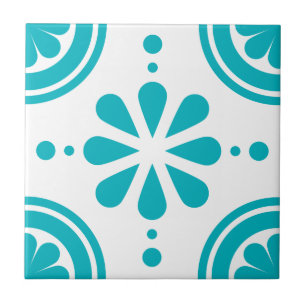 Modern Turquoise White Floral Pattern Tile Tegeltje