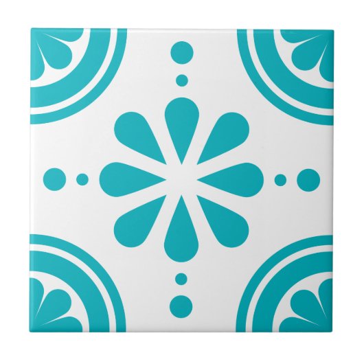 Modern Turquoise White Floral Pattern Tile Tegeltje (Voorkant)